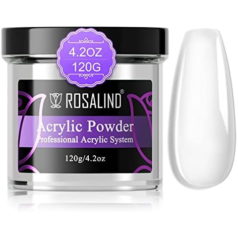 ROSALIND 4.2oz Clear Acrylic Nail Powder Clear Nail Acrylic Powder for Nail Acrylic Extension Professional Polymer Nail Acrylic Powder Clear Nails carving French Nail Extension, No Nail Lamp Needed Cover