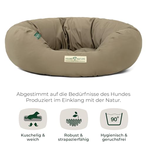 HOUND & NATURE Öko Hundebett St. Moritz - rund, kuschelig und waschbar, Donut Hundekorb für kleine Hunde (S - 65x60 cm - Taupe)