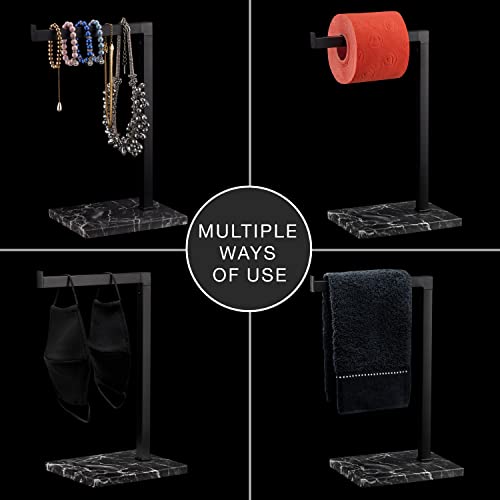Debodda Modern Hand Towel Stand For Bathroom, Kitchen Or Vanity, Height 13.78”, Free Standing Countertop Rack With Marble Balanced Base, Perfect Hand Towel Holder, Dual Washcloth Display, Black Marble #TOP3