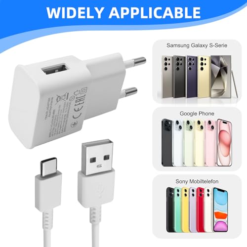 Chargeur USB avec Câble de Charge USB Type-C 1m USB C Chargeur Rapide pour Samsung Galaxy A50 A51 A72 A42 A14 A13 A15 A12 A10e A32 4G/5G、 S24 S23 S22 S21 S20 S8 S8+ S9+ S10 S10 Plus S10e、 Note 10 9 8 – Image 6