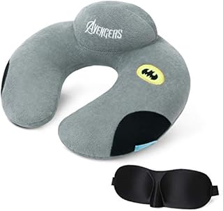 URAQT Travel Neck Pillow for Kids, Neck Support Pillow with Sleep Mask, Super Soft Memory Foam Neck Cushion Airplane Pillow, Travel Rest Pillow Cushion for Adults Kids (Grey)