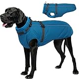 Lelepet Dog Coat for Large Dogs Waterproof Dog Jacket with Harness Built in Reflective Windproof Fleece Jacket with Zip Cold Weather Coats for Dogs,Thermal Outdoor Snowsuit, Weimaraner, Blue, XXL