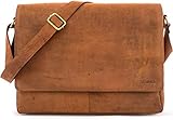 LEABAGS Leather Messenger Bag for Men Women - Briefcase genuine buffalo leather Oxford - Laptop Bag Crossbody Work College Brown