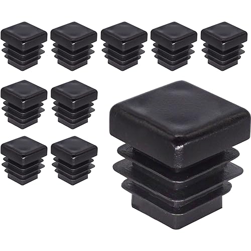 SKIR'CO (10 pcs) Square Plastic Plugs 16 x 16 mm, Mat Tube End Caps, Square Tube Inserts, Fence Post Plugs, Black RAL 9005