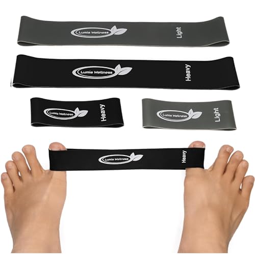 Toe Bands, Mini Latex Bands for Exercise & Stretch, Bunion Correction, Toe, Foot, & Ankle Strengthening, Toe Spacers for Hallus Valgus (4 Bands)