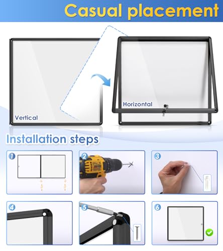 Image of SWANCROWN 28x26 in Enclosed Bulletin Board, Wall Magnetic Noticeboard 6xA4
