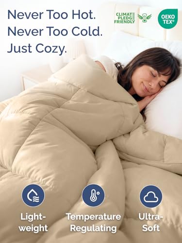 Image of Full Size, Cream & Antique White Alternative Down Comforter - Warm, Lightweight & Breathable Hotel Quality Bedding for Men, Women, Kids & Teens - All Season Cooling Microfiber Duvet Insert Comforter