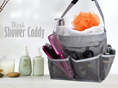 Masirs Mesh Shower Bag, Easily Carry, Organize Bathroom Toiletry Essentials While Taking A Shower, (9-Pockets | Grey) #TOP4