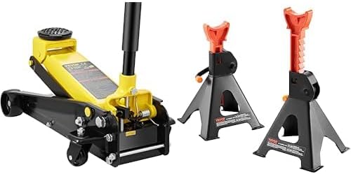 VEVOR Floor Jack, 3 Ton Low Profile Floor Jack with Single Piston Quick Lift Pump+ Jack Stands, 3 Ton (6,000 lbs) Capacity Car Jack Stands