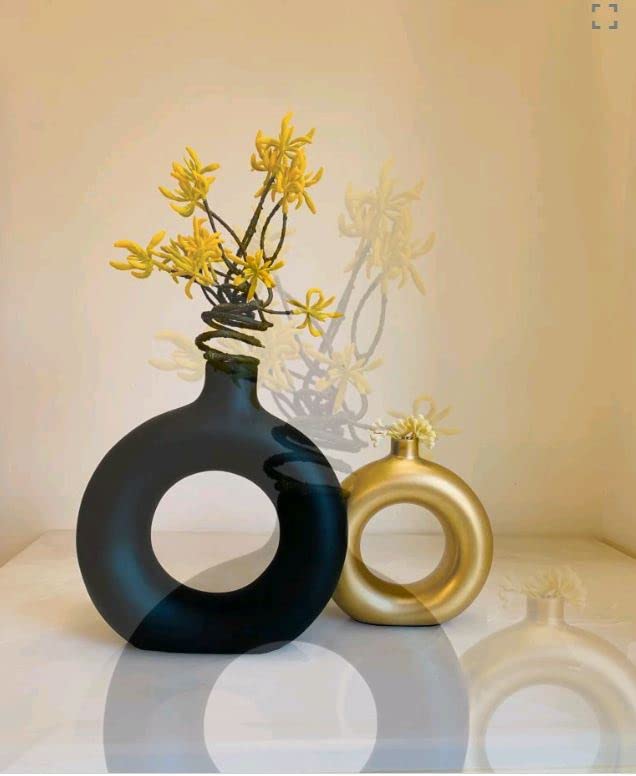 Buy Viivaz Home Décor Black and Gold Color Donut Vases Cute Donut vases to Enhance The Beauty