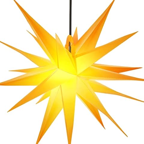 21 Inch Large Moravian Star Light Christmas Star Light Paper Star Lantern Hanging Tree Topper Hanging Outdoor 3D Bethlehem Star Advent Star Xmas Tree Decoration for Porch Light Party (Yellow) Cover