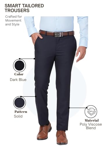 Image of Raymond Men Slim Fit Solid Pattern Polyester Blend Flat Front Casual Trouser