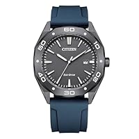 Citizen Reloj BM7638-02H Active Sport Hombre - Eco Drive, Caja Gris 41mm, Esfera Gris, Correa Silicona Azul, WR 10 Bar