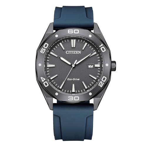 Citizen Reloj BM7638-02H Active Sport Hombre - Eco Drive, Caja Gris 41mm, Esfera Gris, Correa Silicona Azul, WR 10 Bar