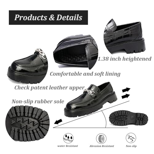 Men's Checkered Pattern Chain Platform Loafers Comfortable Non-Slip Lug Sole Business Formal Leather Shoes Patent Leather Wide Toe Work Casual Dress Shoes3