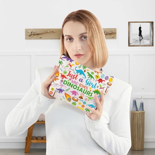 WZMPA Dinosaur Cosmetic Makeup Bag Dinosaur Lover Gift Just A Girl Who Loves Dinosaurs Zipper Pouch Bag Dinosaur Merchandise - Image 4