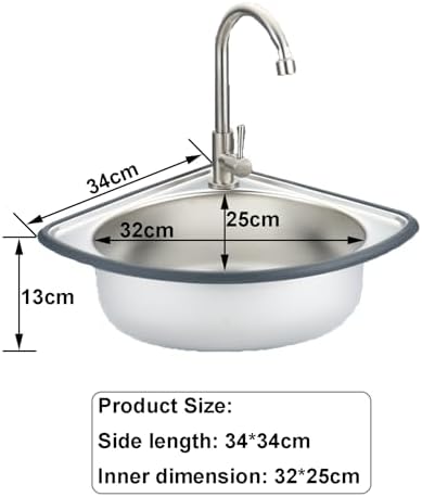 Wall Mounted Stainless Steel Corner Sink with Hot and Cold Water Faucet Ideal for Kitchen Bathroom Restaurant and Toilet