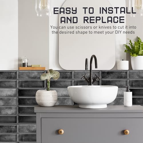Drydiet 10 Sheets Peel and Stick Tile Backsplash Bulk, 11.43” x 9”, Black by Drydiet - Used condition - Image 5