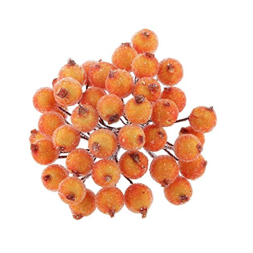 Nsaroche 200 Mini Flores Artificiales Escarchadas con Forma de Fruta para Decoración Navideña de Bodas, Naranja, Individual