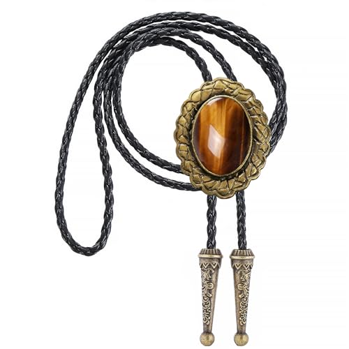 Image of Jeilwiy Bolo Tie for Men Real Stone Westwern Cowboy Ties Silver Bolos Women Leather Necktie Gift for Birthday Christmas