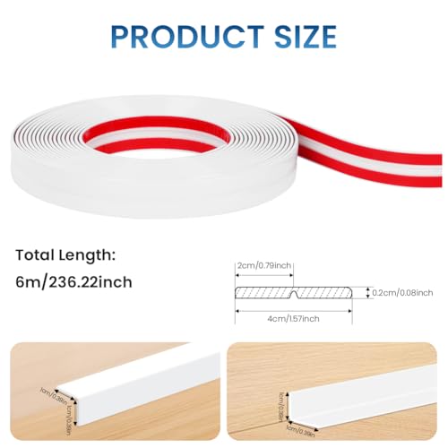 Alaoo PVC Inside Outside Corner Trim, Peel and Stick Wall Moulding Trim, Self Adhesive Flexible Corner Angle Trims for Tile and Wall Furniture Edges Decoration (2cm×6m, White)