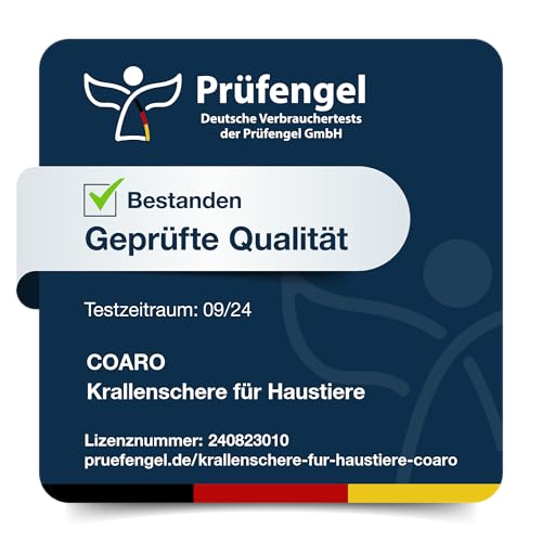 COARO Krallenschere für Hunde und Katzen mit hochwertigem Stopper als Verletzungsschutz - inklusive stabiler Fixierung - Krallenschneider mit professioneller Feile - aus robustem Edelstahl (S)