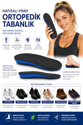 Hafızalı Visko Ortopedik Tabanlık, Memory Foam Teknoloji, Siyah, 39-45