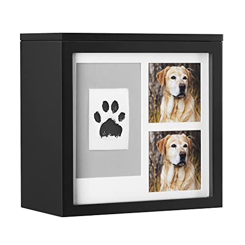 Navaris Urne für Hund oder Katze - Tierurne inkl. Platz für 2 Fotos und Pfotenabdruck - Hundeurne Katzenurne - Tierurnen für Hunde - Hunde Box in Schwarz