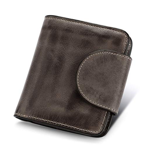 Yafeige Women's Rfid Blocking Small Compact Wallet Tri-fold Leather Slim Minimalist Pocket Wallet Ladies Purse(Retro Gray)
