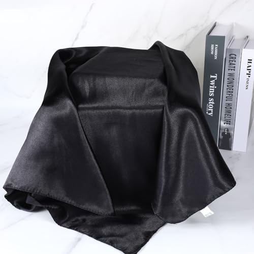 35" Satin Head Scarf, Silky Head Scarf Large Square Scarf Sleeping Hair Wrapping for Women Black4
