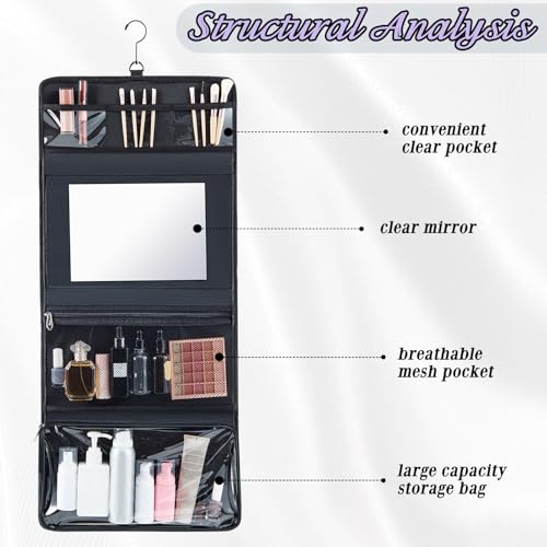 Travel Hanging Toiletry Bag with Mirror Leather Travel Hanging Mirror Foldable Dance Competition Makeup Bag Backstage Cosmetic Organizer for Traveling Dancers Artists Home Spa(Purple)3