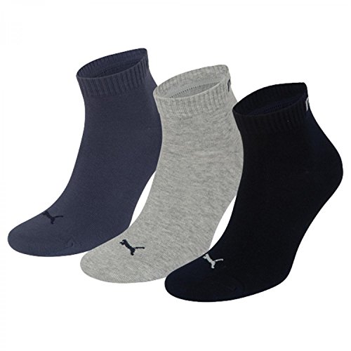 PUMA Unisex Plain 3 Pairs Quarter Sock, Nightshadow Blue Mix,Size: 9-11, 251015