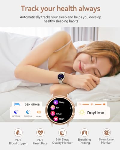 Smart Watches for Women(Answer/Make Calls), 1.27'' AMOLED Screen Activity Trackers with Heart Rate/Sleep/SpO2 Monitor, Smartwatch for iPhone/Samsung/Android, 120+ Sport Modes IP68 Fitness Watch 3Bands - Image 3