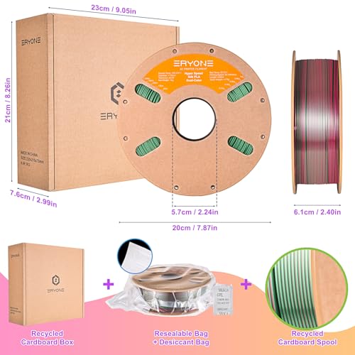 Image of ERYONE Silk Filament PLA+ 1.75mm Shiny 3D Printer Filament, Multicolor PLA 2 in 1, 1kg (2.2LBS) /Spool, HS Silk Dual Color Red & Green