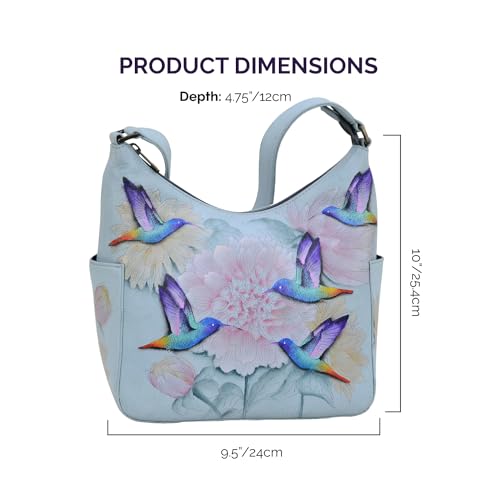 Image of Anuschka Women's Leather Hobo Bag - Hand-Painted Genuine Leather Handbag with Side Pockets for Everyday Use - 382