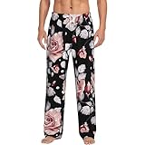 Matériau : ce pantalon de pyjama à fleurs roses pour homme est fabriqué en polyester/élasthanne. Le tissu léger et doux est respirant, doux pour la peau et évacue l'humidité.