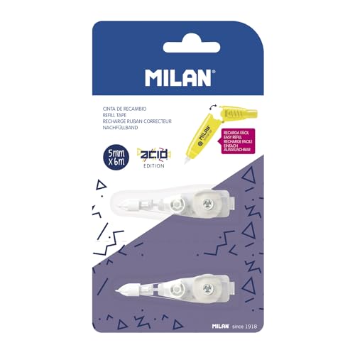 MILAN® Blíster 2 recambios cinta correctora con pulsador 5 mm x 6 m serie Acid