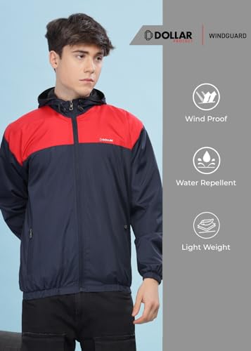 Image of Dollar Men's Polyester Colourblock Windcheater Jacket With Zipper Pockets and Hood