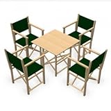 Pack/Set/Juego 4 x AUTENTICAS SILLAS Menorquinas 1 x AUTENTICA Mesa Menorquina - Plegables en Madera para TERRAZA y Jardin en Color Natur y Tela en Verde Botella
