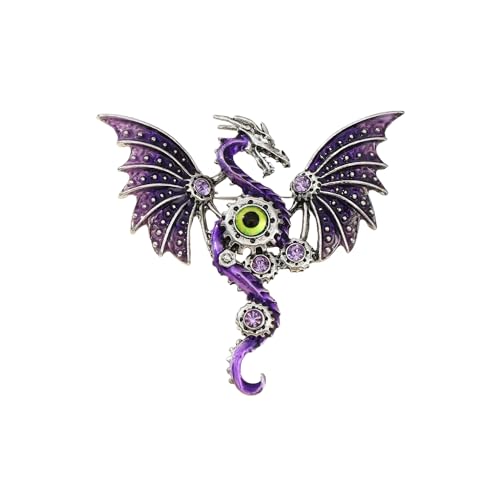 Dragon Brooch for Men Women Vintage Punk Enamel Flying Dragon Pin, 3D Mythical Creature Jewelry for Clothing Hat Bag Christmas Birthday Gift (Violet)
