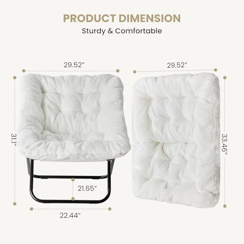 Image of Simple Deluxe Oversized Square Moon Chair for Adults, Soft Faux Fur Folding Lounge Chair with Sturdy Steel Frame, Comfortable Reading Gaming Chair for Living Room, Bedroom, White