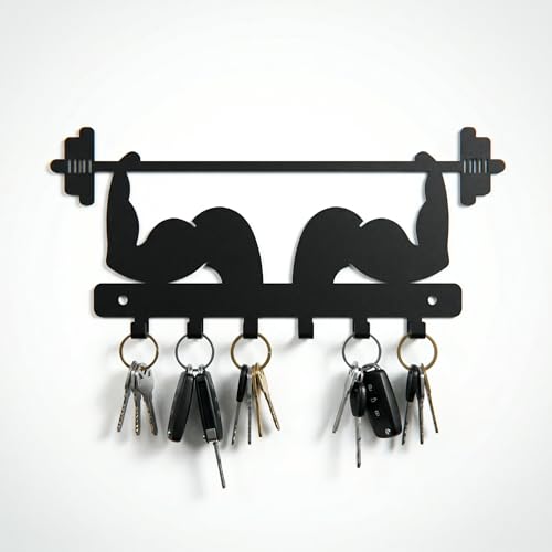 Image of Ventuos Metal Wall Mounted Key Holder with 6 Hooks, Dumbbell Hand Design, Key Organizer for Home Office Bedroom Entryway