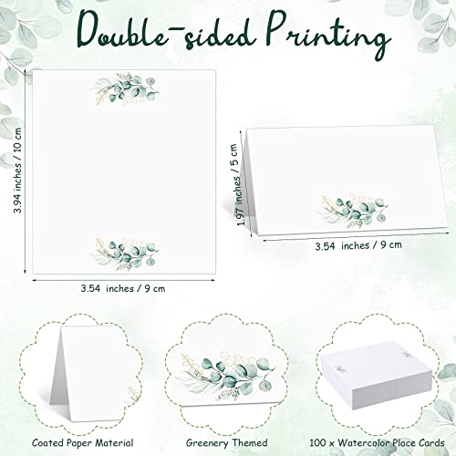 Fumete 100 Pack Watercolor Place Cards for Wedding Greenery Seating Place sign Tented Blank Table Printable Tent Folding Name Card for Party Bridal Banquet Dinner, 3.5 x 4 Inch(Exquisite) - Thumbnail 3