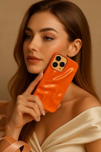 Image of COVERLY Orange Sparkle Swirl Back Case Cover for iPhone 12 Pro | Hot Minimalist Faux Wave Cute Design | Water Wrinkle Glitter | Silicone Aesthetic Glossy Cover for Girls & Women (Orange, Shockproof)
