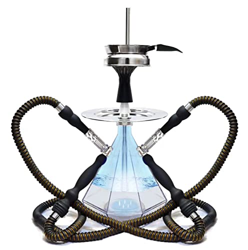 Hookah, Acrylic Diamond Hookah Set with Everything - Micro Bubble Lightweight Shisha Kit with Metal Tip Leather 2 Hose - Magical LED Light - Charcoal Tongs for Better Shisha Hookah Narguile Smoking