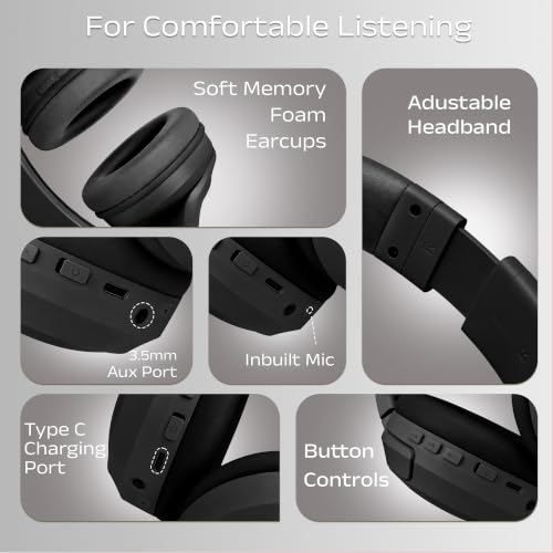 Image of PunnkFunnk BeatXtra Pro Wireless Bluetooth Headphones V5.3, Over-Ear Stereo Headset with 40mm Drivers, Noise Cancelling, Soft Cushioned Ear Cups, 10m Wireless Range, Teen & Adults (Black)