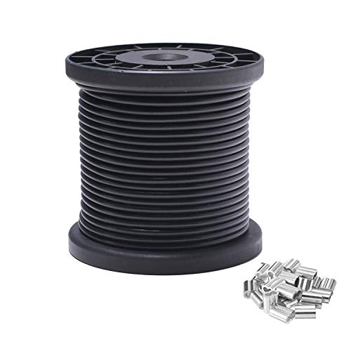 Stainless Steel 304 Black Wire Rope, Vinyl Coated, 7x7 Strand Core,Wire Rope OD is 1/16