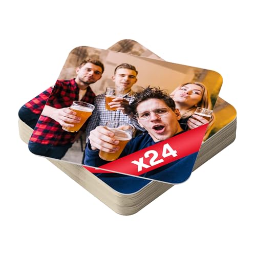 Unique Photo Coasters Drinks Mats - 24 off Personalised Beer Mats Add Own Photo and Best Quotes Square Mug Mat - Photo Print Cup Coaster Table Coasters Ideal for Home, Bar, Cafe and Restaurant