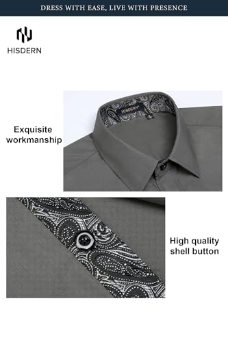Image of HISDERN Mens Business Dress Shirts Long Sleeve Casual Button Down Shirt Formal Inner Collar Contrast Shirt for Men Wedding