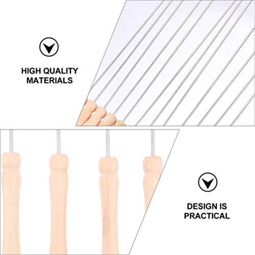 Conjunto de 24 peças de espetos de churrasco em aço inoxidável com cabo de madeira, espetos de metal